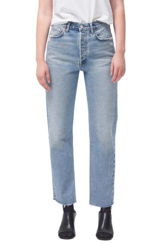 Agolde + '90s Pinch High Waist Raw Hem Straight Leg Organic Cotton Jeans