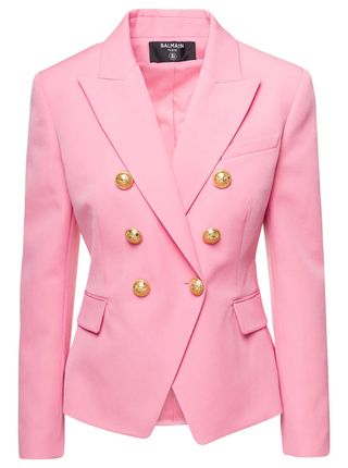 Balmain + Pink Double-Beasted Fitted Blazer In Wool