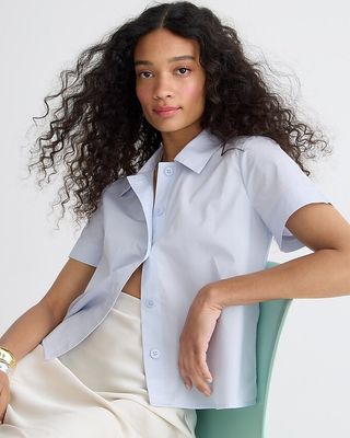 J.Crew + Cropped Short-Sleeve Button-Up in Cotton Poplin