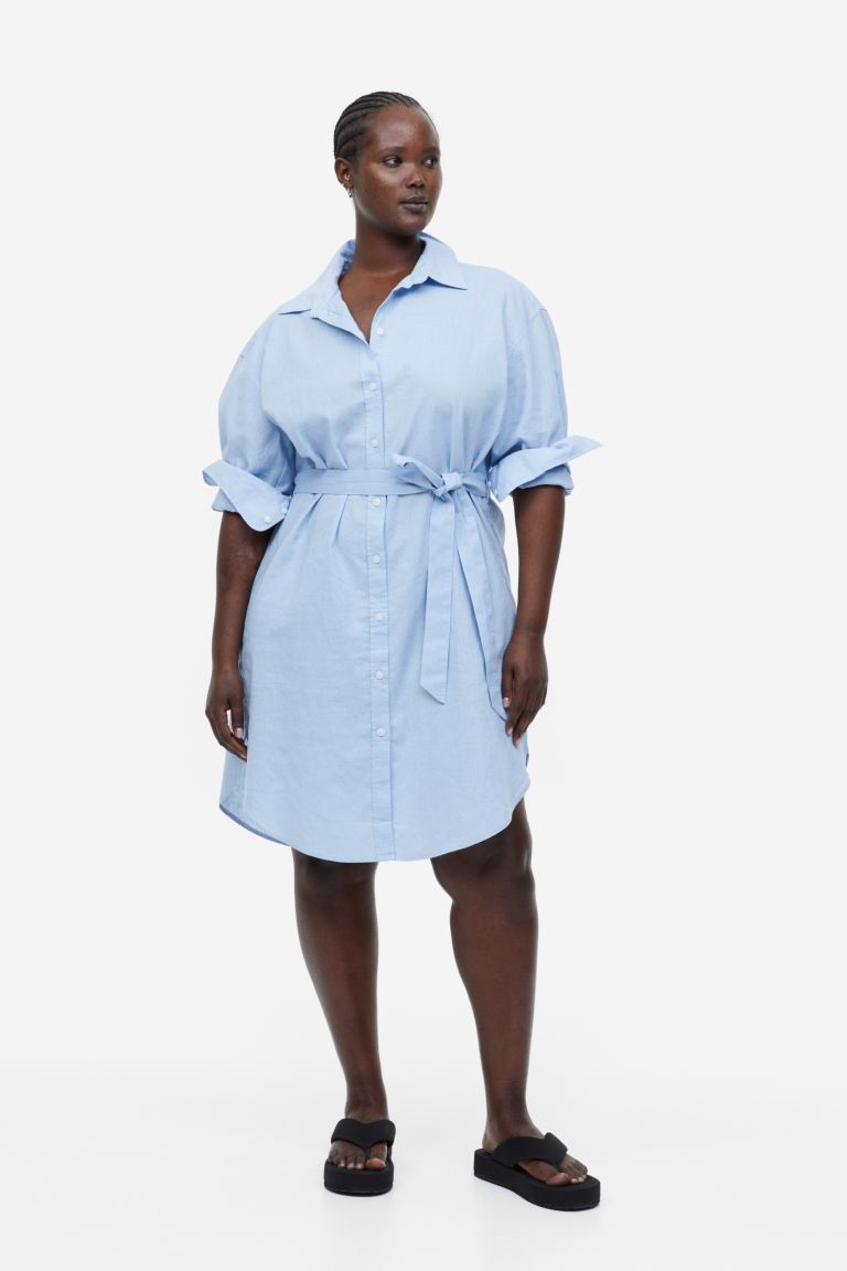 H&M + Linen-Blend Shirt Dress