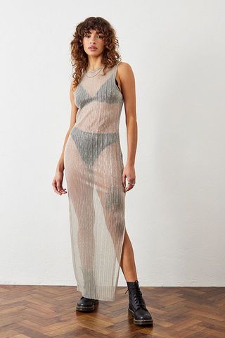 Archive at Uo + Sheer Shimmer Plisse Tank Maxi Dress