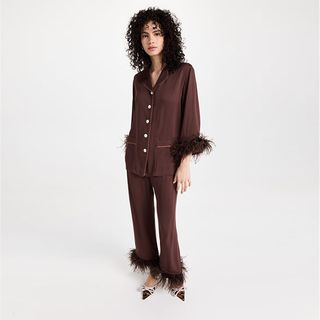 Sleeper + Party Pajama With Double Feathers in Whiskey Brown