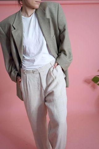 Etsy + Vintage Beige Linen-Rich Trousers