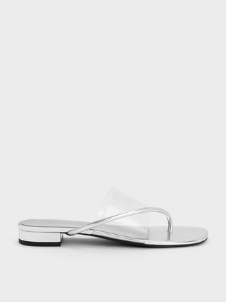 Charles & Keith + Silver Transparent Thong Sandals