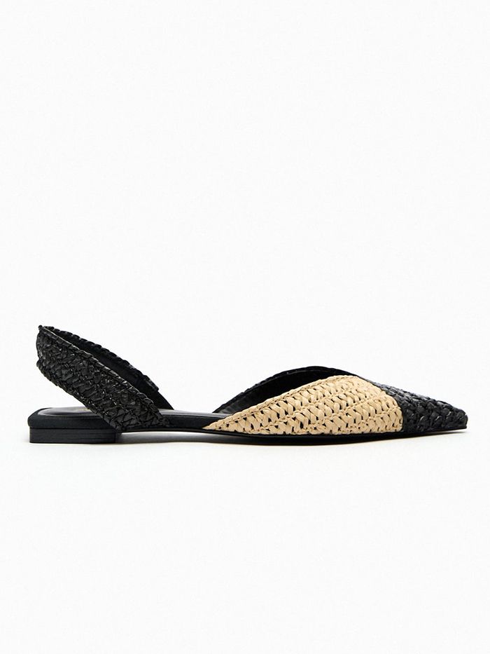 VY SLIDE SANDAL IN BLACK WOVEN RAFFIA STRAP AND CALFSKIN
