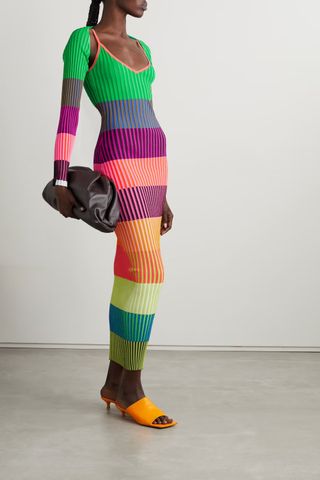 Christopher John Rogers + Cutout Striped Ribbed-Knit Maxi Dress