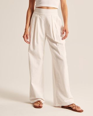 Abercrombie & Fitch + Linen-Blend Tailored Ultra Wide Leg Pant