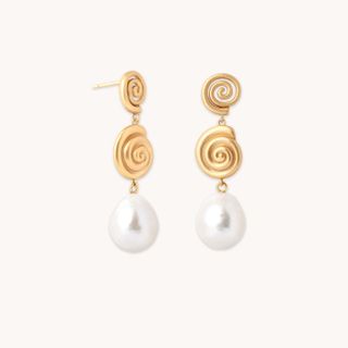 Astrid & Miyu + Pearl & Shell Drop Stud Earrings in Gold