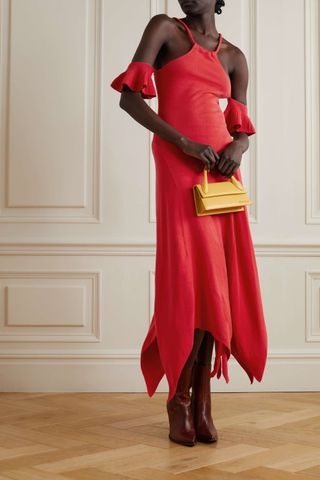 Thebe Magugu + Cold-Shoulder Asymmetric Cotton Halterneck Maxi Dress