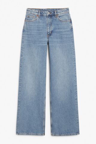 Monki + Yoko High Waist Wide Mid Blue Jeans