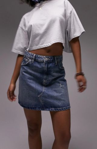 Topshop + High Waist Denim Miniskirt