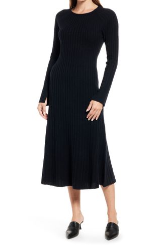 Nordstrom + Rib Long Sleeve Midi Sweater Dress