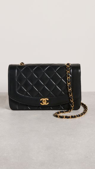 Chanel + Black Lambskin Diana Flap 10-Inch Bag