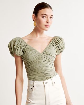 Abercrombie & Fitch + Drama Puff Sleeve Ruched Top