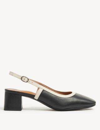 M&S Collection + Leather Block Heel Slingback Shoes