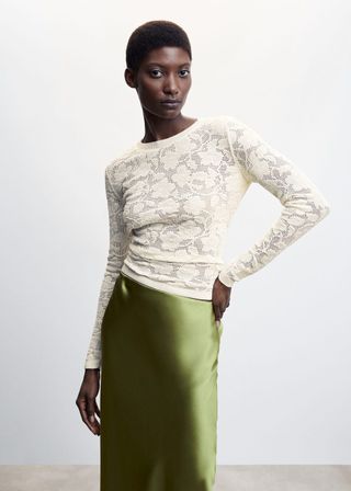 Mango + Floral Openwork Knitted Top
