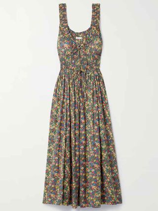 Dôen + Emmaretta Shirred Floral-Print Organic Cotton-Blend Voile Midi Dress