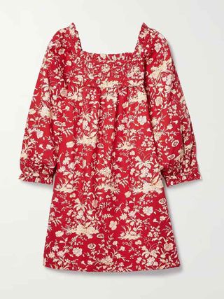 Dôen + Acton Pintucked Floral-Print Cotton-Poplin Mini Dress