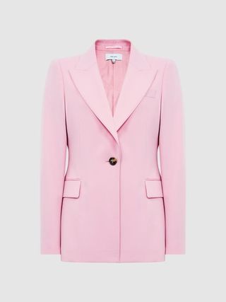 Reiss + Pink Blair Single Breasted Wool Blend Blazer