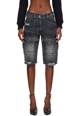 Givenchy + Black Faded Denim Shorts