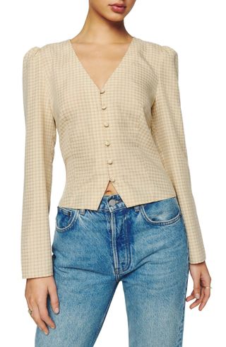 Reformation + Callie Check Tie Back Blouse