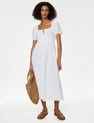 Marks and Spencer + Pure Cotton Square Neck Midi Beach Dress