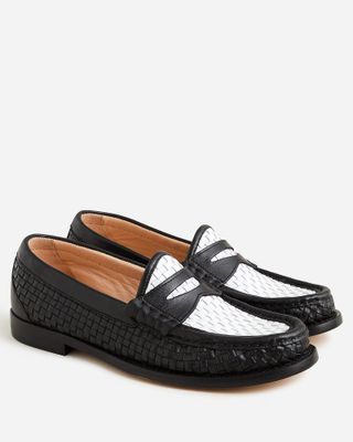 J.Crew + Winona Penny Loafers in Woven Italian Leather