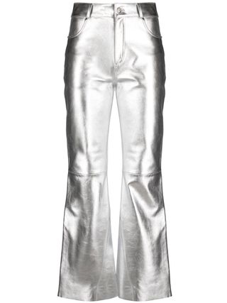 Maje + Metallic-Sheen Flared Leather Trousers