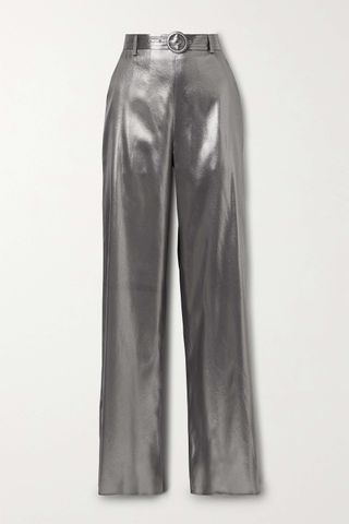 Lapointe + Belted Silk-Lamé Wide-Leg Pants