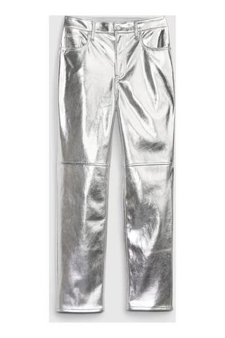 Gap + Grey High Rise Faux-Leather Cheeky Straight Jeans
