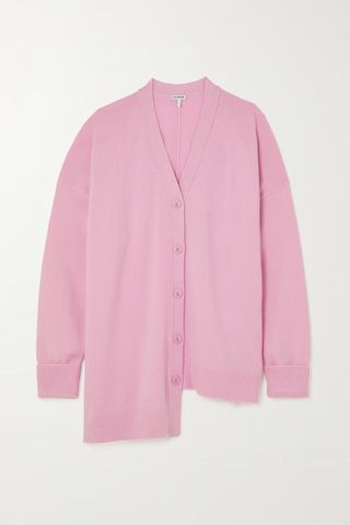 Loewe + Asymmetric Embroidered Cashmere-Blend Cardigan