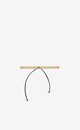 Saint Laurent + Dual Chain Bracelet in 18k Yellow Gold and Leather