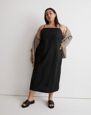 Madewell + Square-Neck Midi Slip Dress in 100% Linen