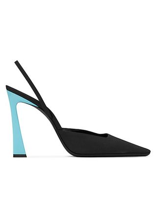 Saint Laurent + Blade Slingback Pumps in Shantung and Patent Leather