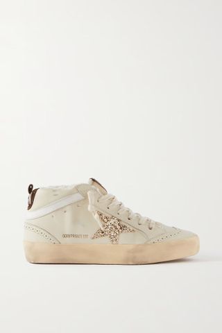 Golden Goose Deluxe + Superstar Distressed Shearling-Lined Trainers