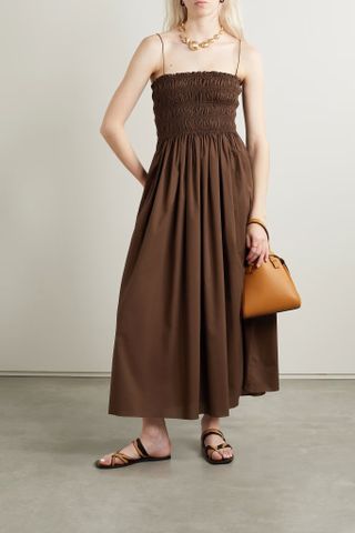 Matteau + Shirred Organic Cotton and Silk-Blend Poplin Maxi Dress