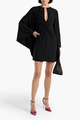 Halston + Carolina Cape-Effect Cutout Stretch-Jersey Mini Dress