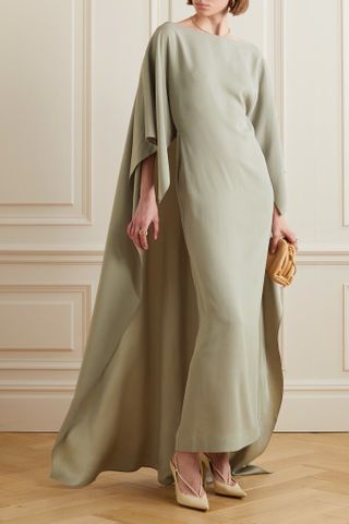 Taller Marmo + Leggera Cape-Effect Crepe Gown