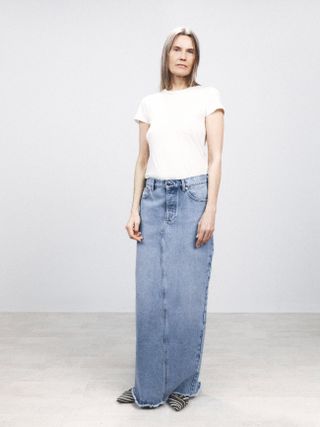 Raey + Split-Back Organic-Cotton Denim Maxi Skirt