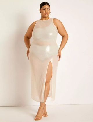 Gabi Fresh Swim x Eloquii + Sheer Sequin Coverup Maxi Dress With Slit