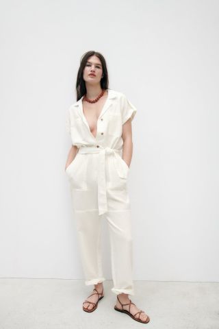 Zara + Linen Blend Long Jumspsuit