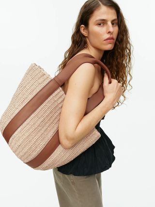 Arket + Leather-Detailed Straw Tote