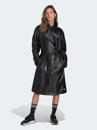 Adidas + Adicolor Trefoil Faux-Leather Trench Coat