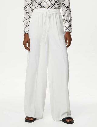 M&S Collection + Crepe Drawstring Wide Leg Trousers