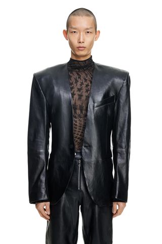 Mugler H&M + Waisted Leather Blazer