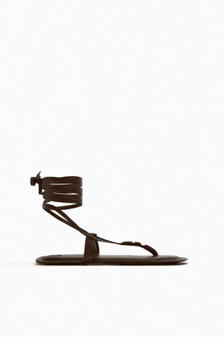 Zara + Lace-Up Tied Flat Leather Sandals