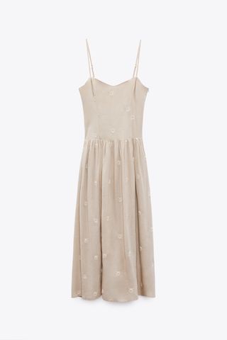 Zara + Linen Blend Dress with Embroidery
