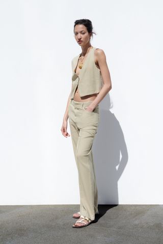 Zara + Cropped Linen Blend Waistcoat