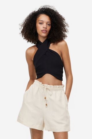 H&M + Linen-Blend Paper-Bag Shorts
