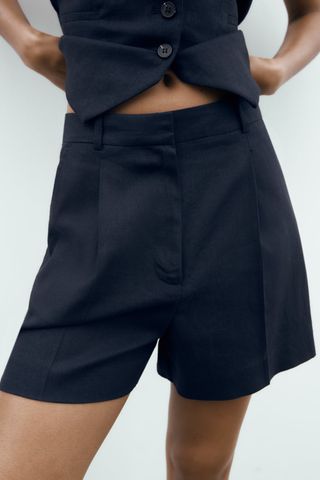 Zara + High-Rise Linen Shorts